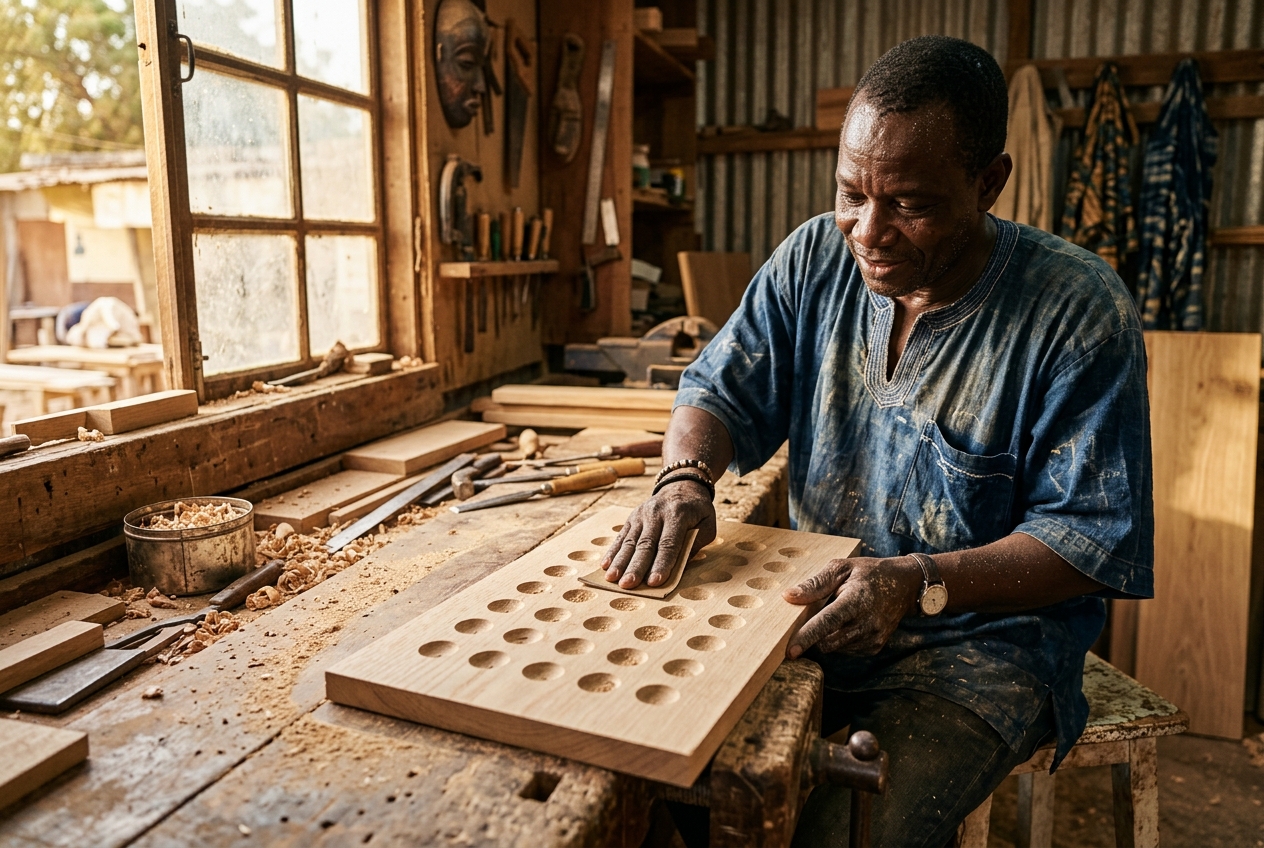 Le ponçage de la planche dans l'atelier Le ponçage de la planche dans l'atelier